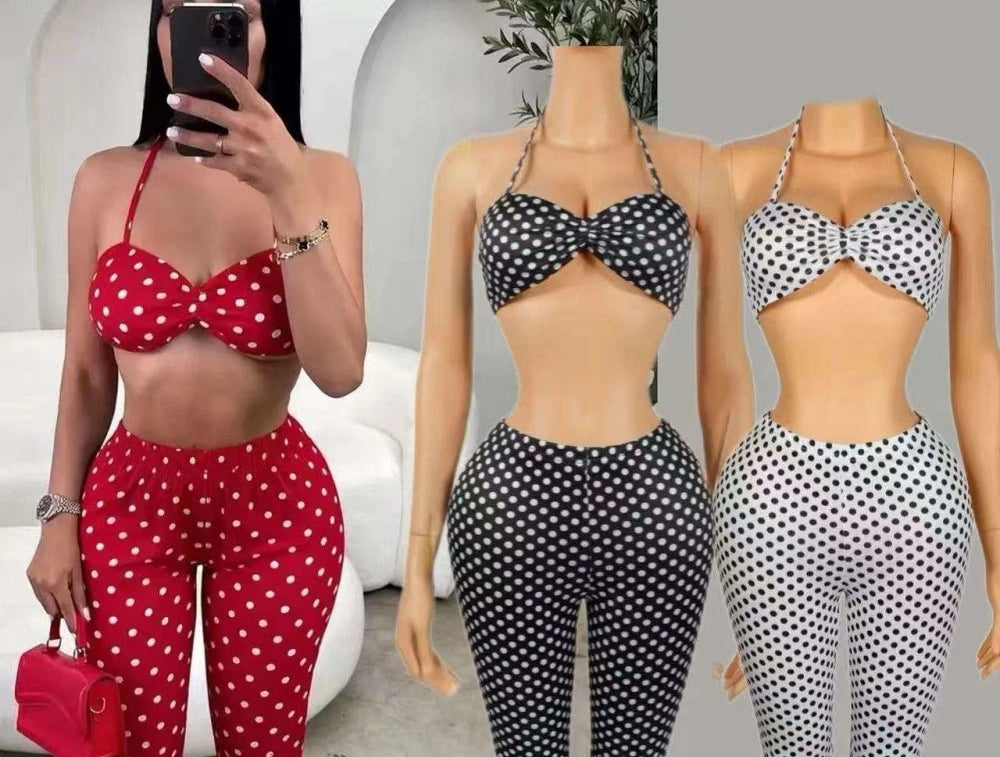 Polka Dot Print Hollow Two-Piece Set