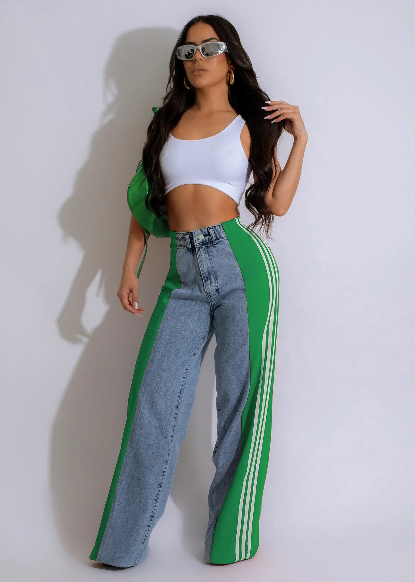 Fia Denim Striped High Waist Pants