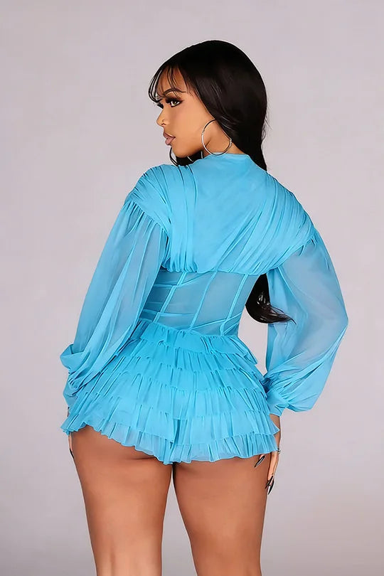 Ruffle Me Mesh Bodycon Romper
