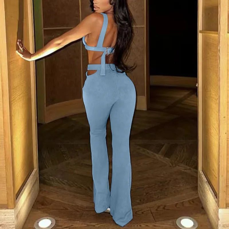 Kia Cutout Waist Belt Flare Pants Set