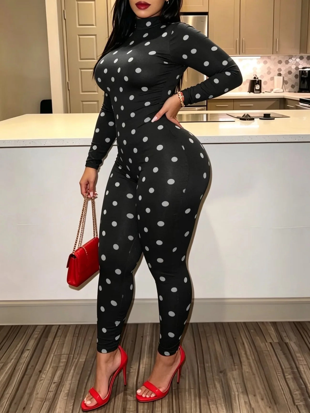 Polka Dot Bodycon Jumpsuit