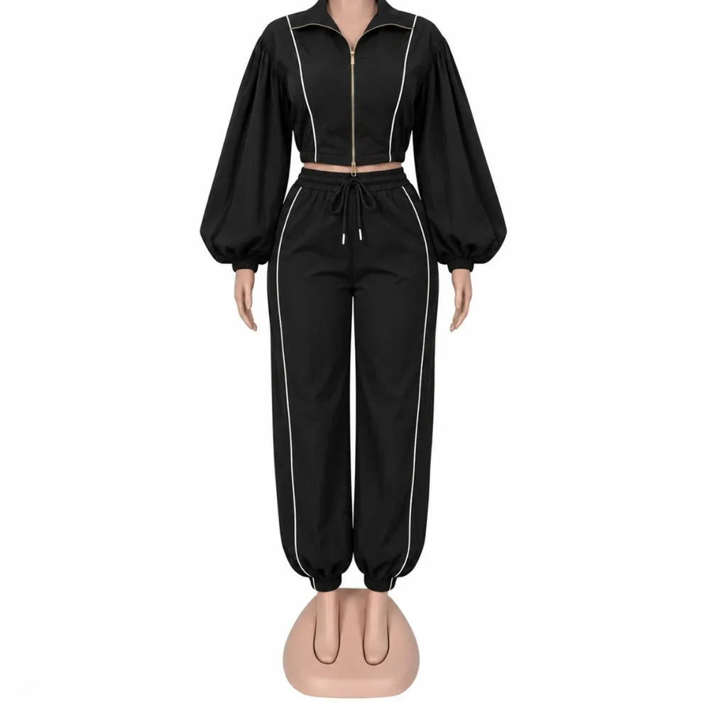 Drawstring Pants Reflective Stripe Set