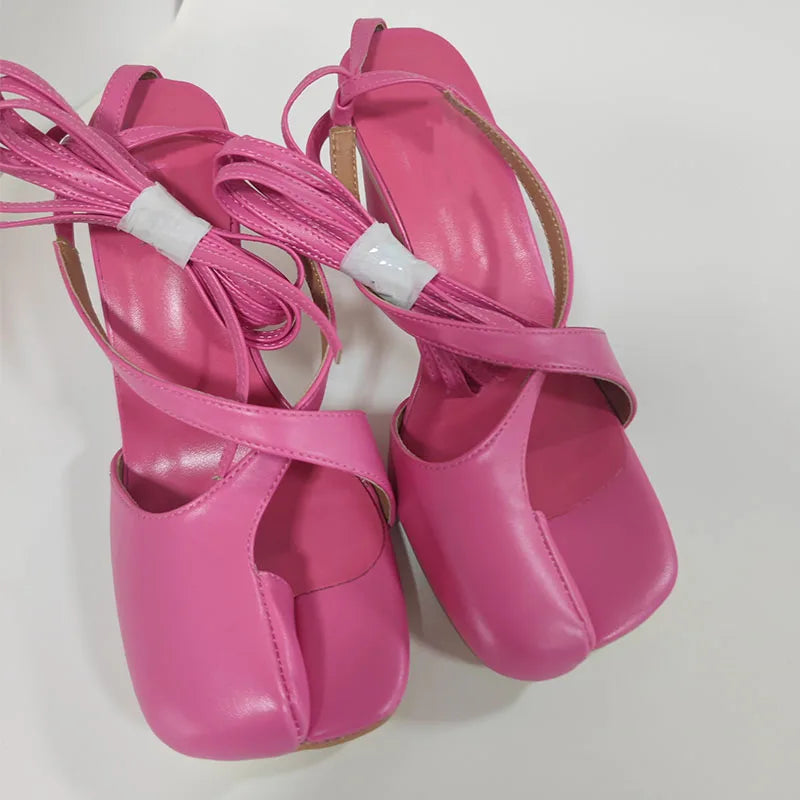 Split Toe Lace-Up Heels