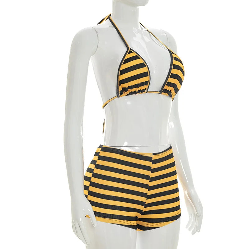 Striped 3 Pc Short Set