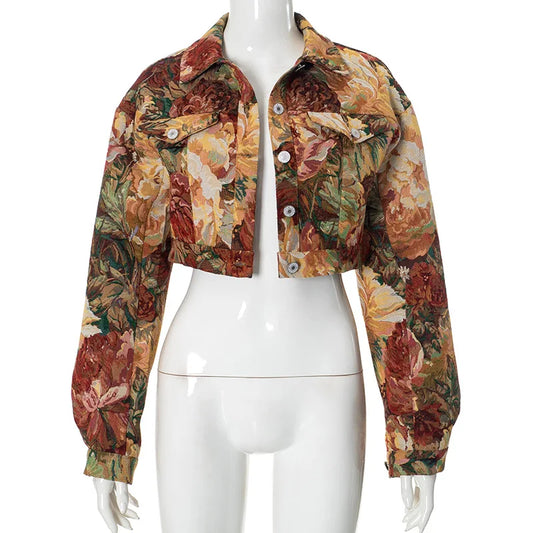 Vintage Floral Print Crop Jacket