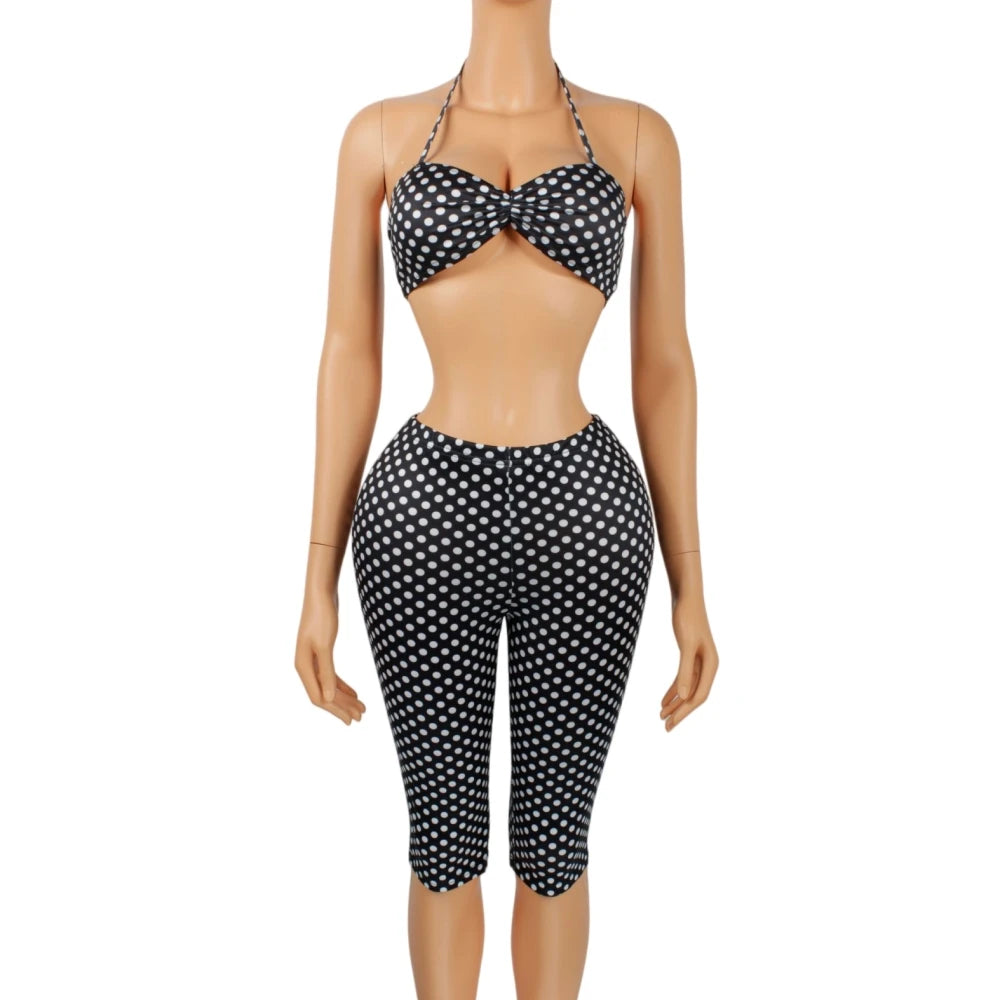 Polka Dot Print Hollow Two-Piece Set
