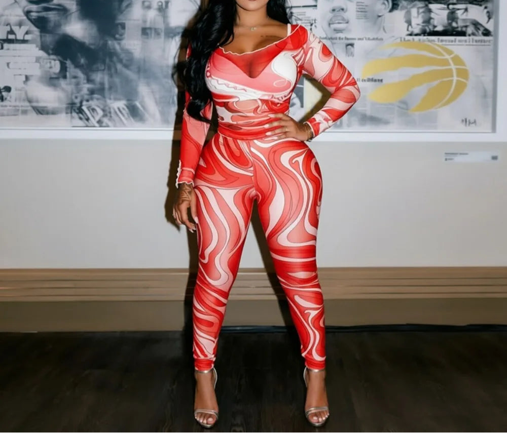 Printed Mesh Two-Piece Set