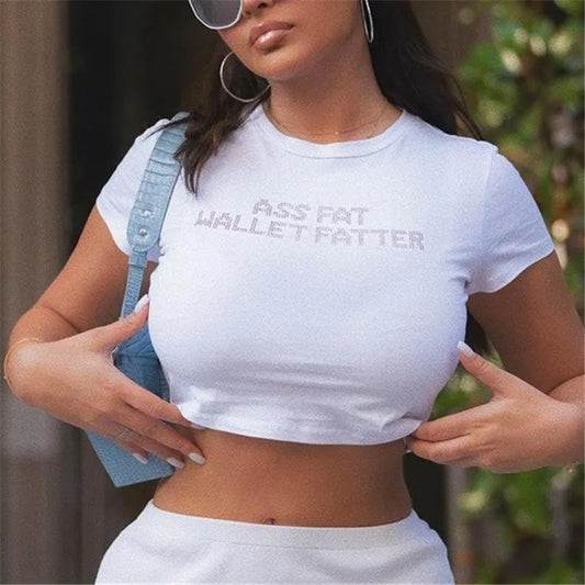 Rhinestone lettered printed T-shirt