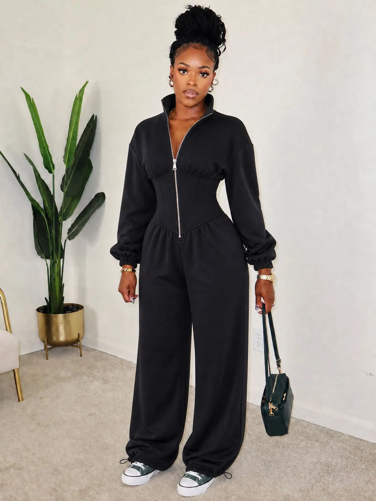 Waist Cinched Zipper Jumpsuit