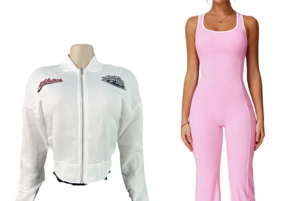 Trendy Letter Jacket and Bodycon Jumpsuit