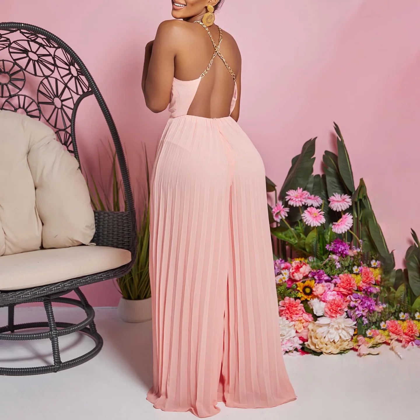 Elegant Pleated Halter Jumpsuit