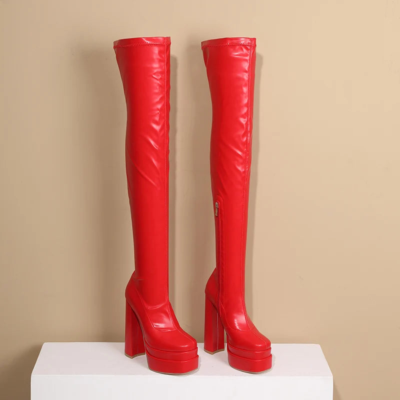 Square Toe Platform Over the Knee Heel Boots