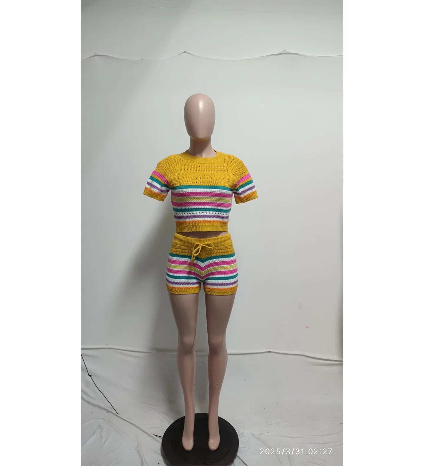 Cute Knit Striped Two-Piece Short Set