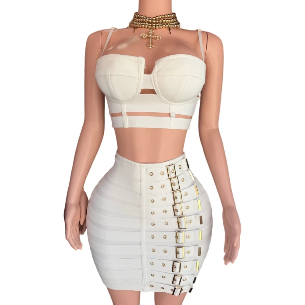 Punk Corset Buckle Bodycon Skirt Set