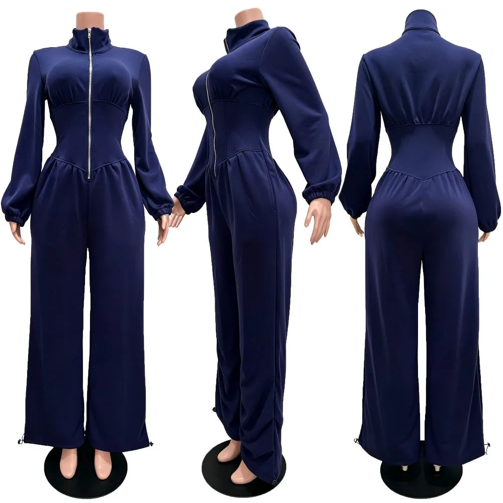 Waist Cinched Zipper Jumpsuit