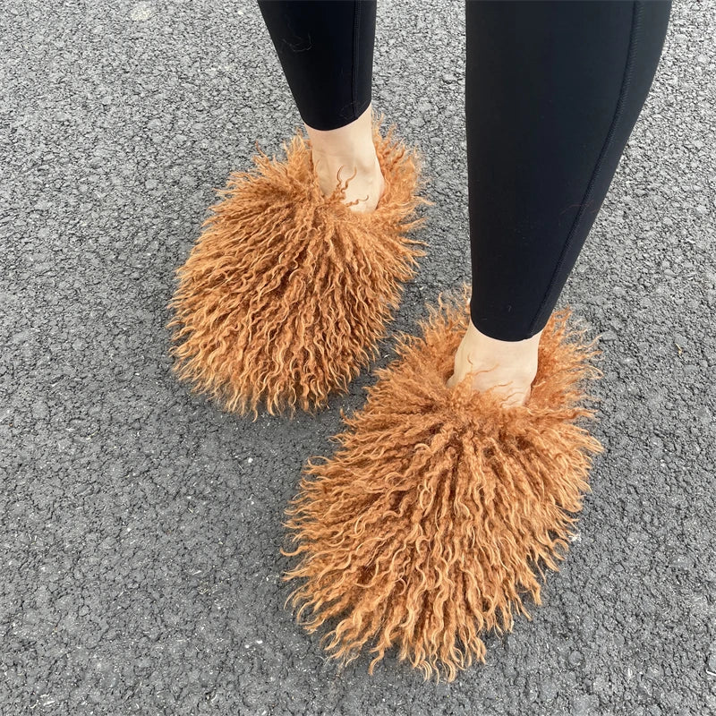 Fluffy Faux Fur Slides.