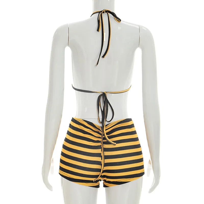 Striped 3 Pc Short Set