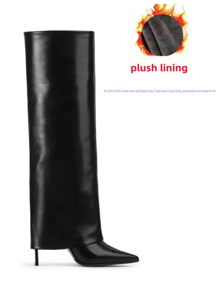 Knee-High Leather Skirt Boots