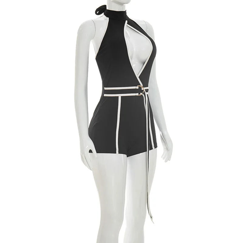 Hot Girl Halter Belt Romper