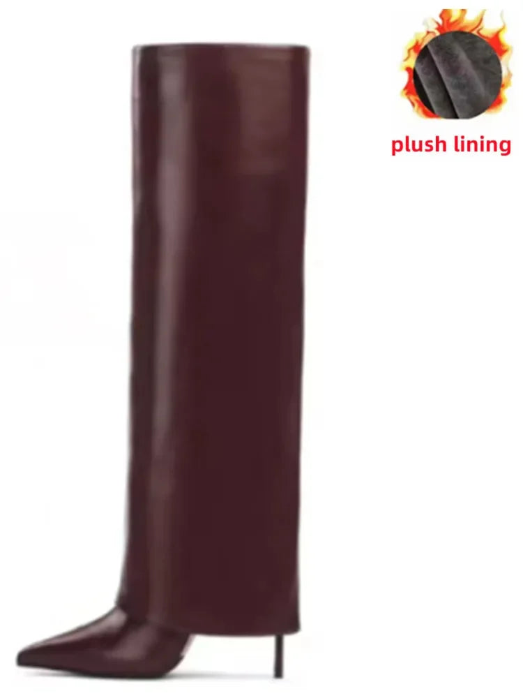 Knee-High Leather Skirt Boots