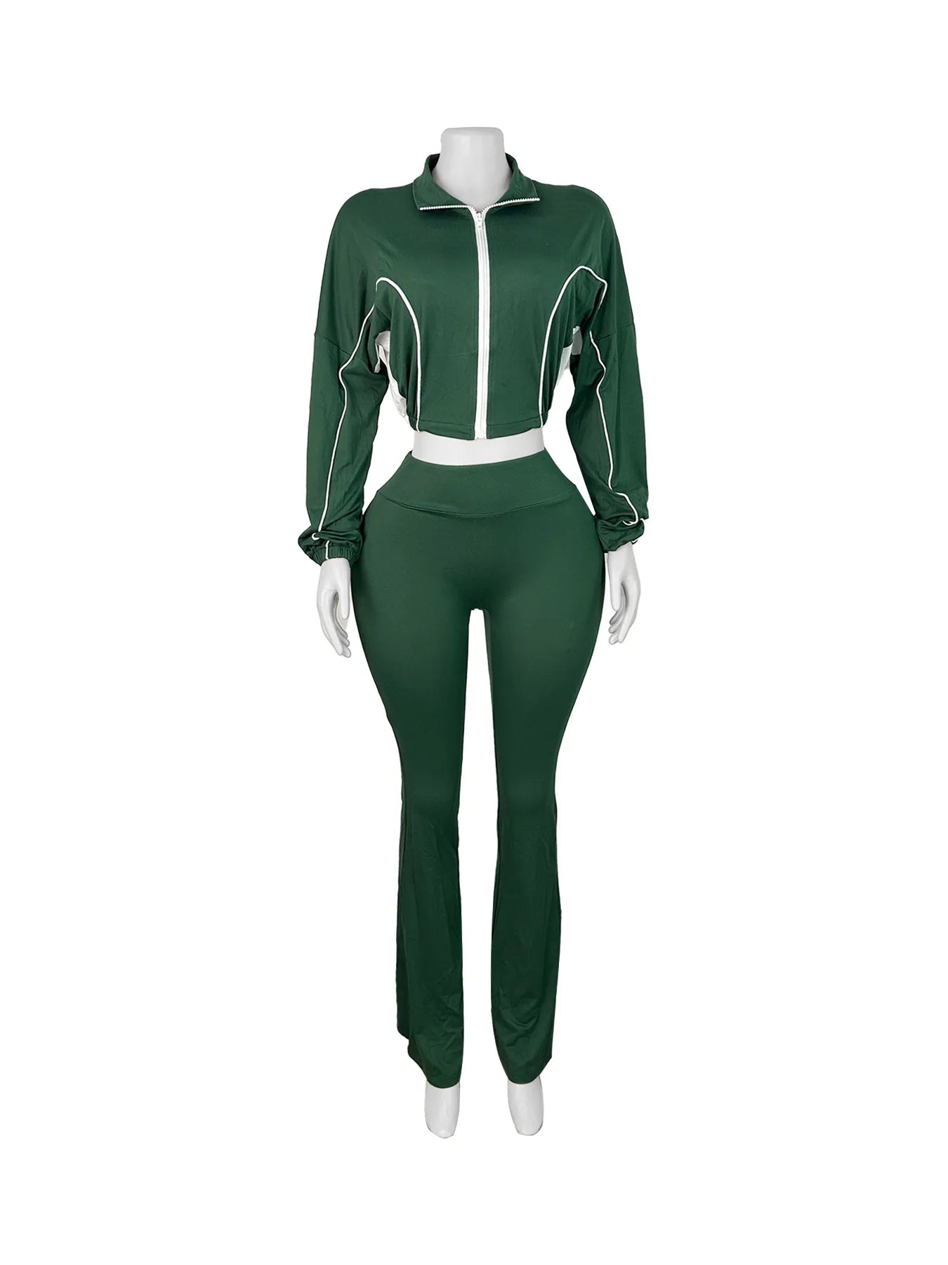 Casual Stripe 2-Piece Crop Top + Flare Pants Tracksuit.
