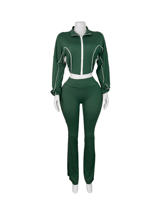 Casual Stripe 2-Piece Crop Top + Flare Pants Tracksuit.