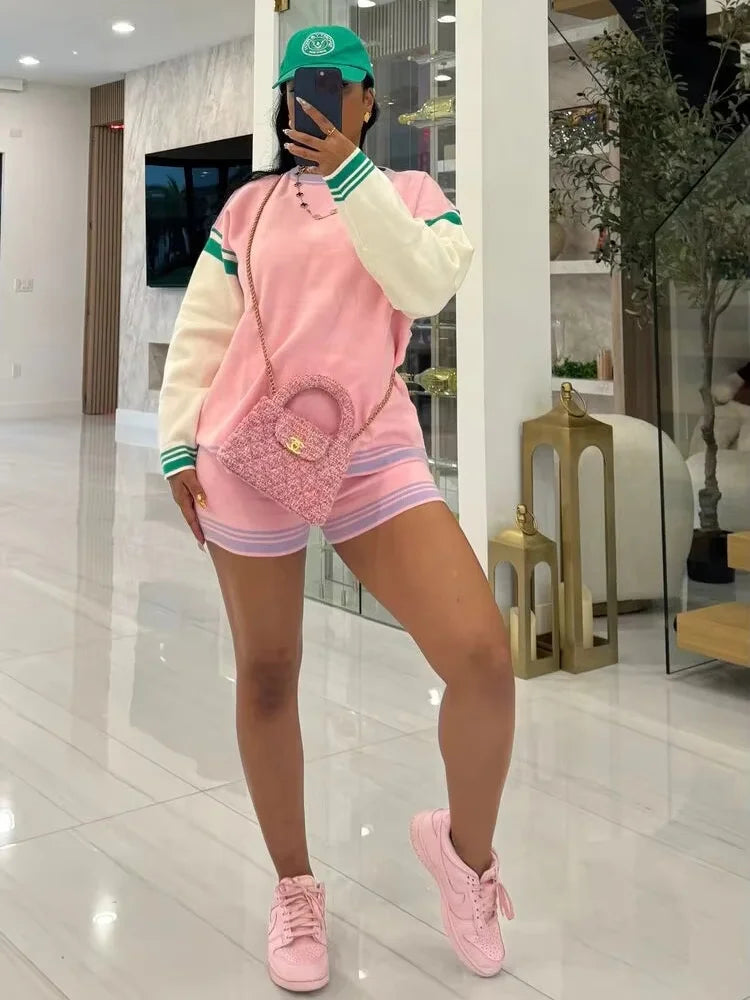 Casual Color Short Knit Two-piece Suit