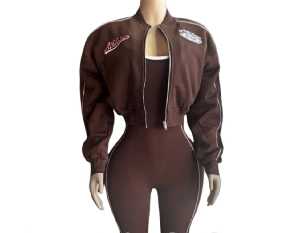 Trendy Letter Jacket and Bodycon Jumpsuit