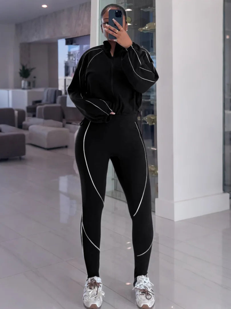 Cropped Zip Jacket and High Waist Leggings Sport Set