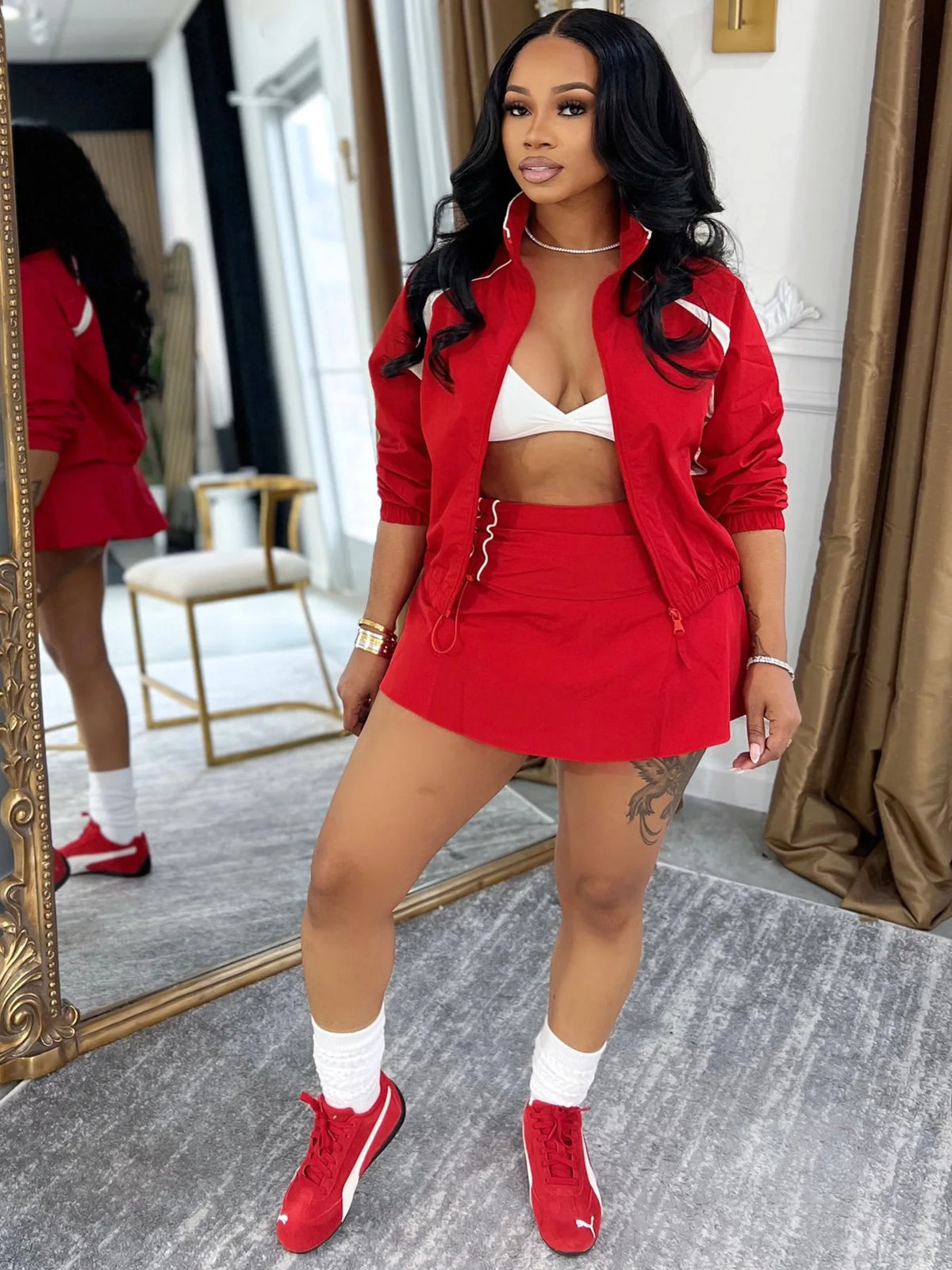 Drawstring Crop Top and Skirt Matching Set