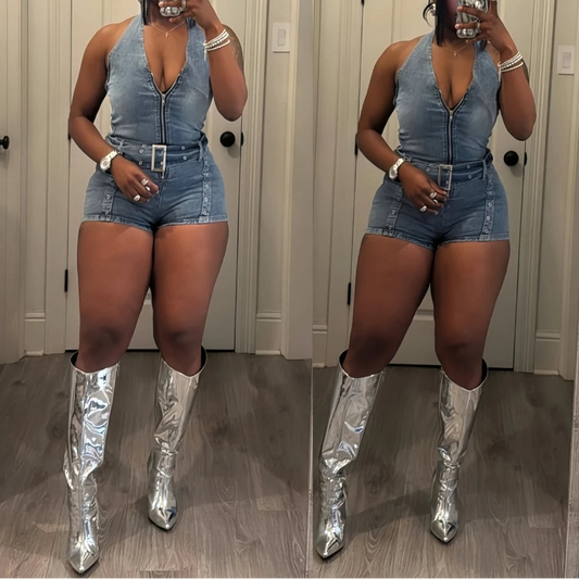Denim Bodycon Shorts Romper