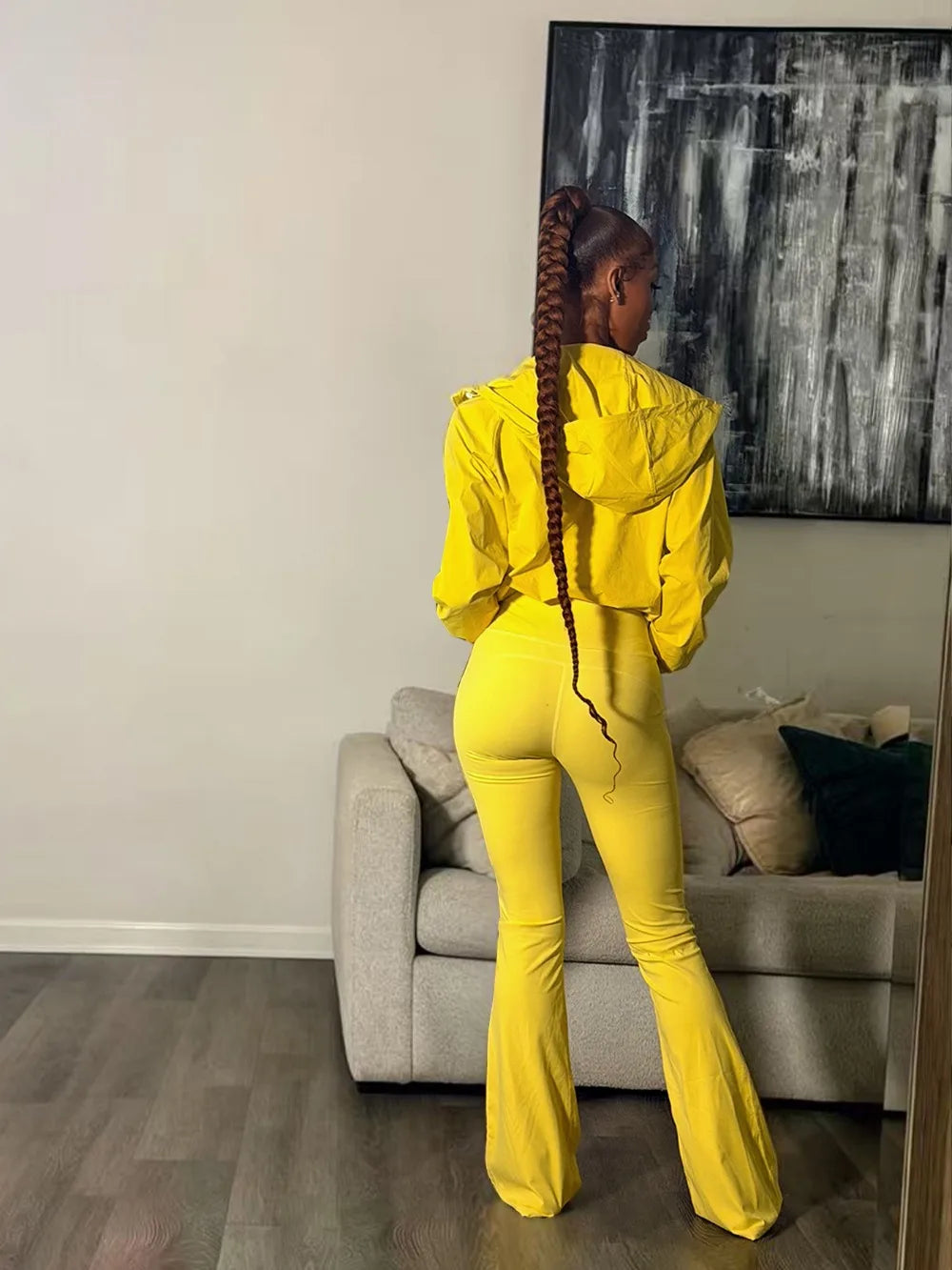 Sporty Drawstring Jacket and Pants Set