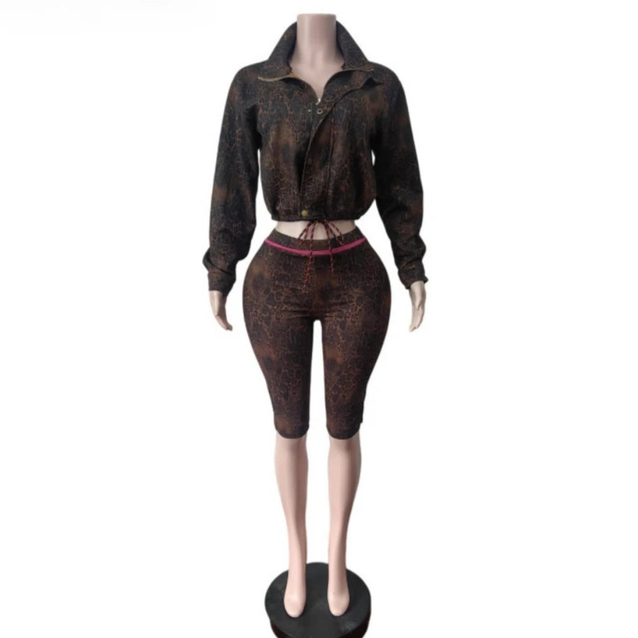 Leopard Jacket + High Waist Stretch Set