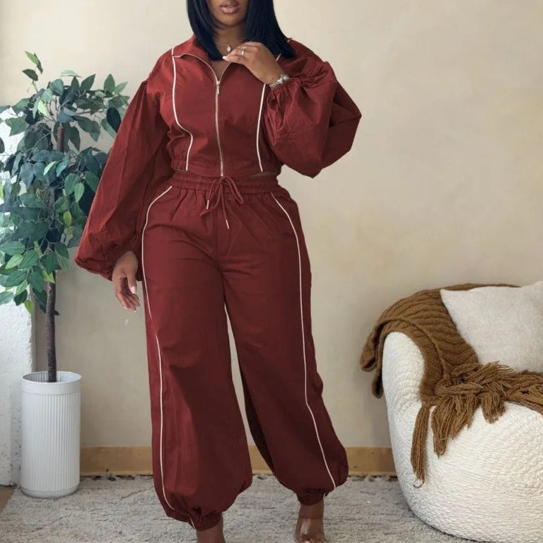 Drawstring Pants Reflective Stripe Set
