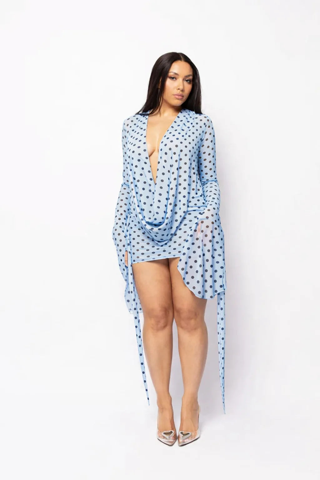 Polka Dot V-neck Batwing Dress