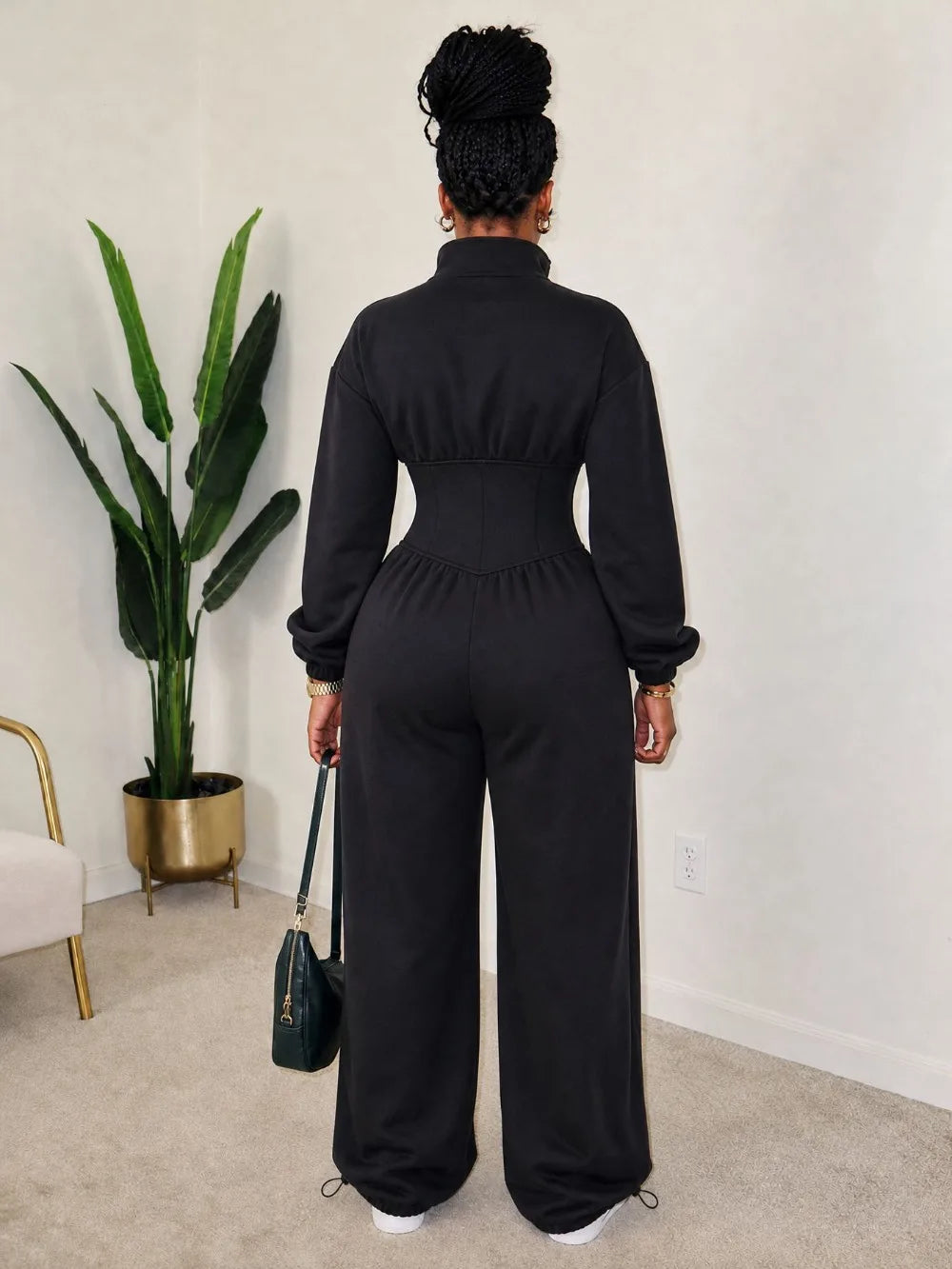 Waist Cinched Zipper Jumpsuit