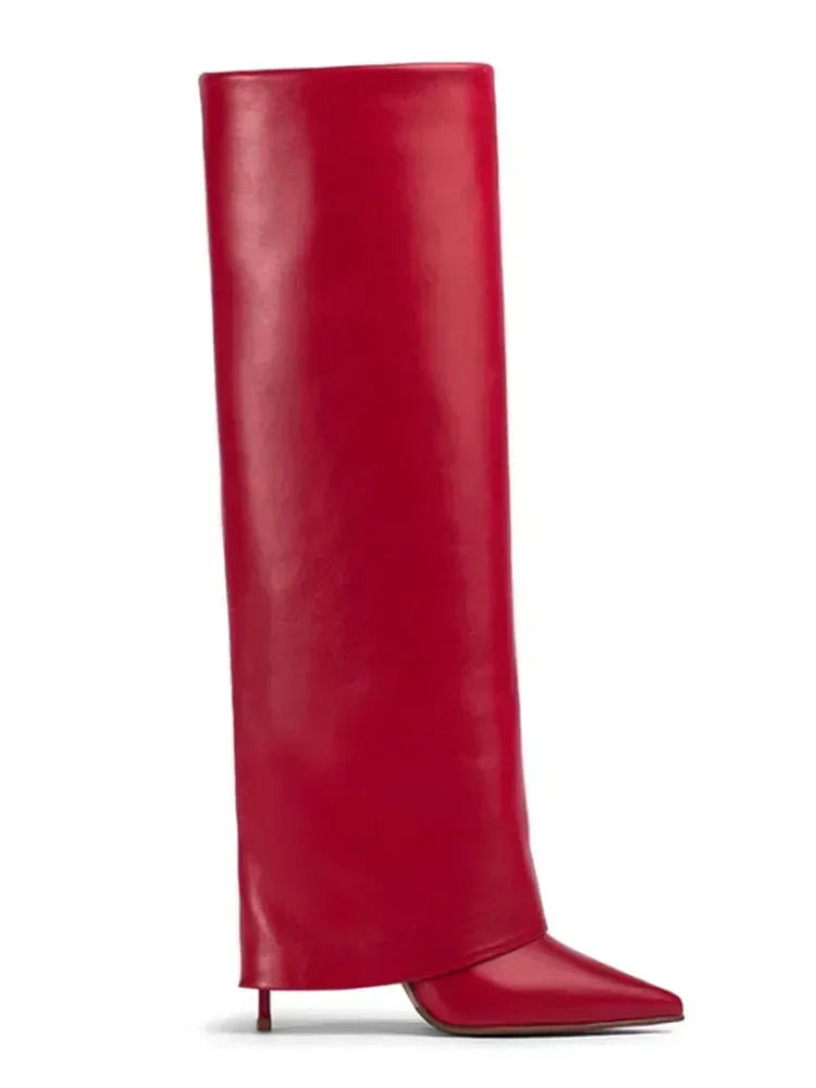 Knee-High Leather Skirt Boots