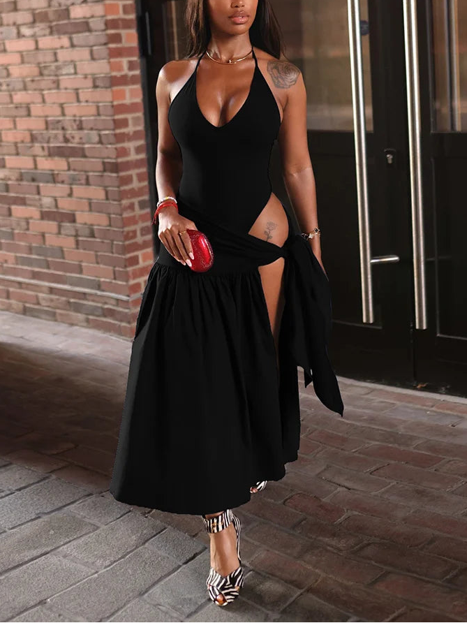 Elegant Halter Bodysuit Wrapped Skirt