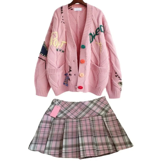 Embroidery Knit Sweater Two-Piece Sets