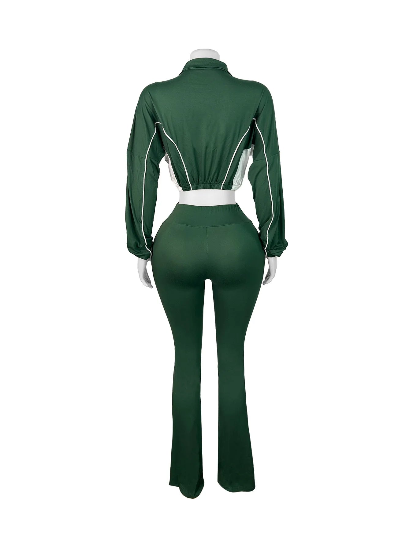 Casual Stripe 2-Piece Crop Top + Flare Pants Tracksuit.