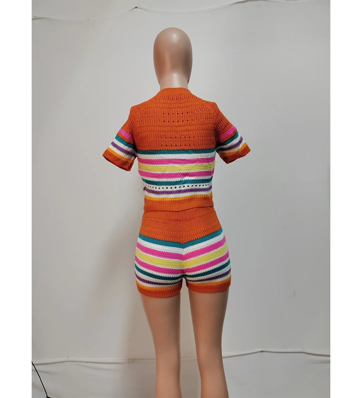 Cute Knit Striped Two-Piece Short Set
