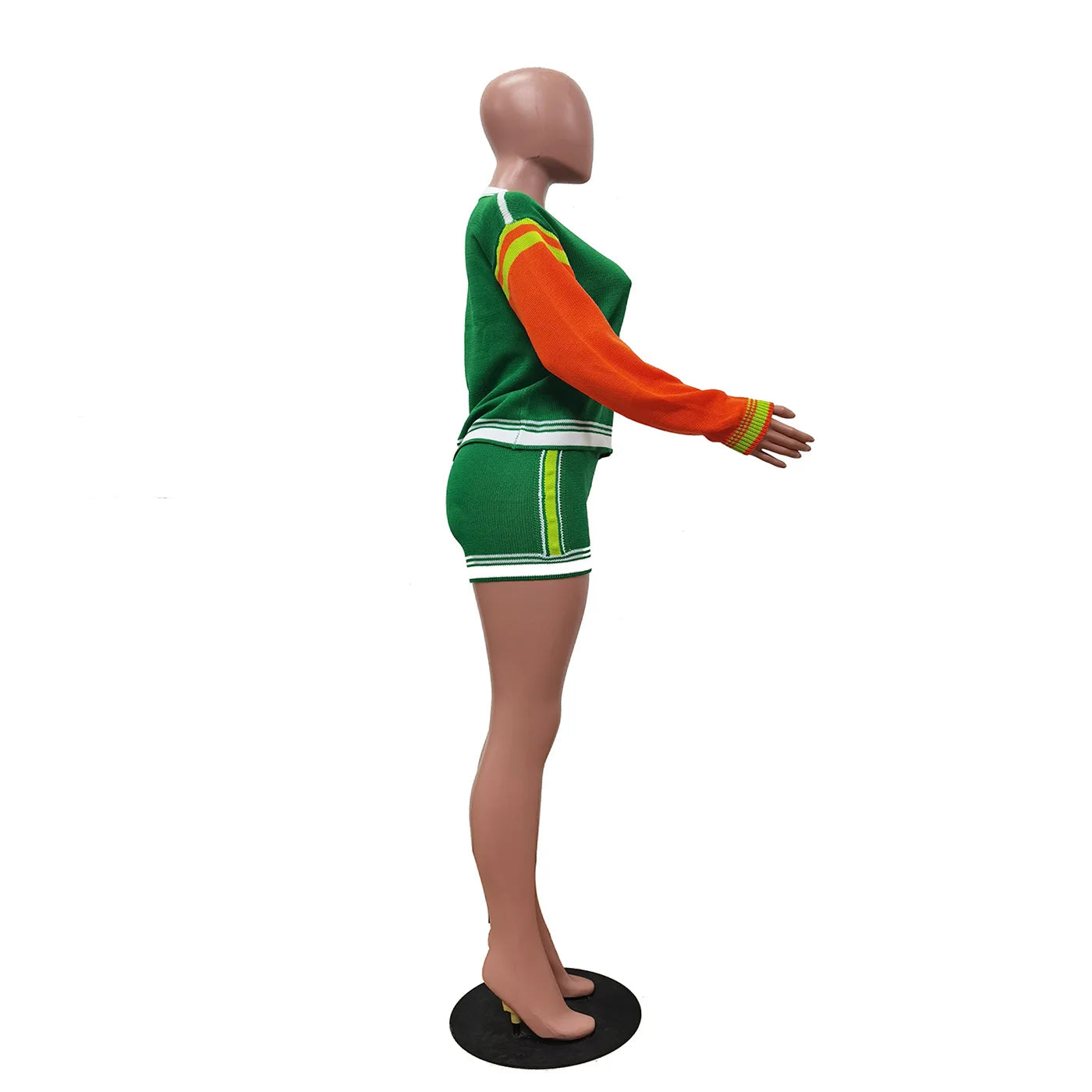 Casual Color Short Knit Two-piece Suit