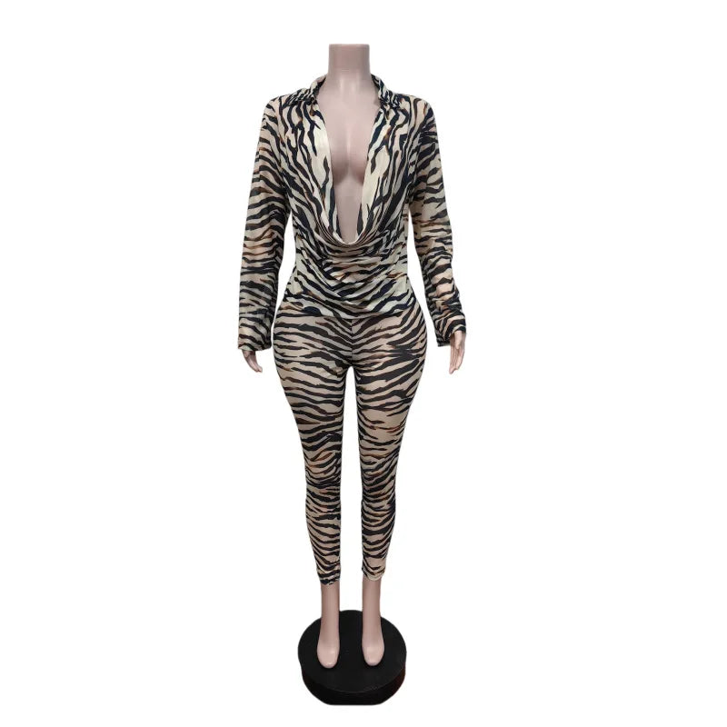 Mesh Zebra Print Pants Two-Piece Set
