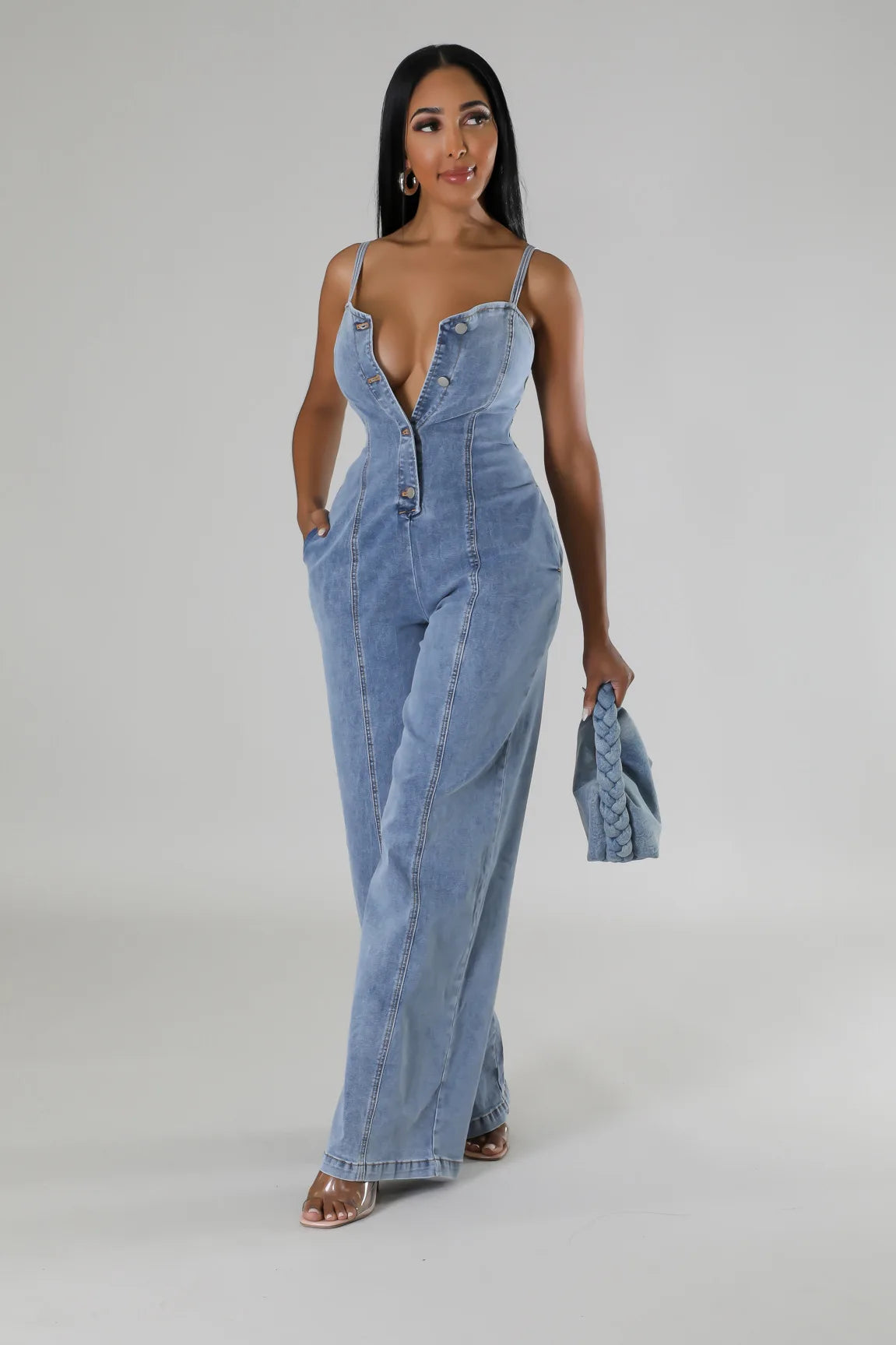 Denim Overall Button Jumpsuit