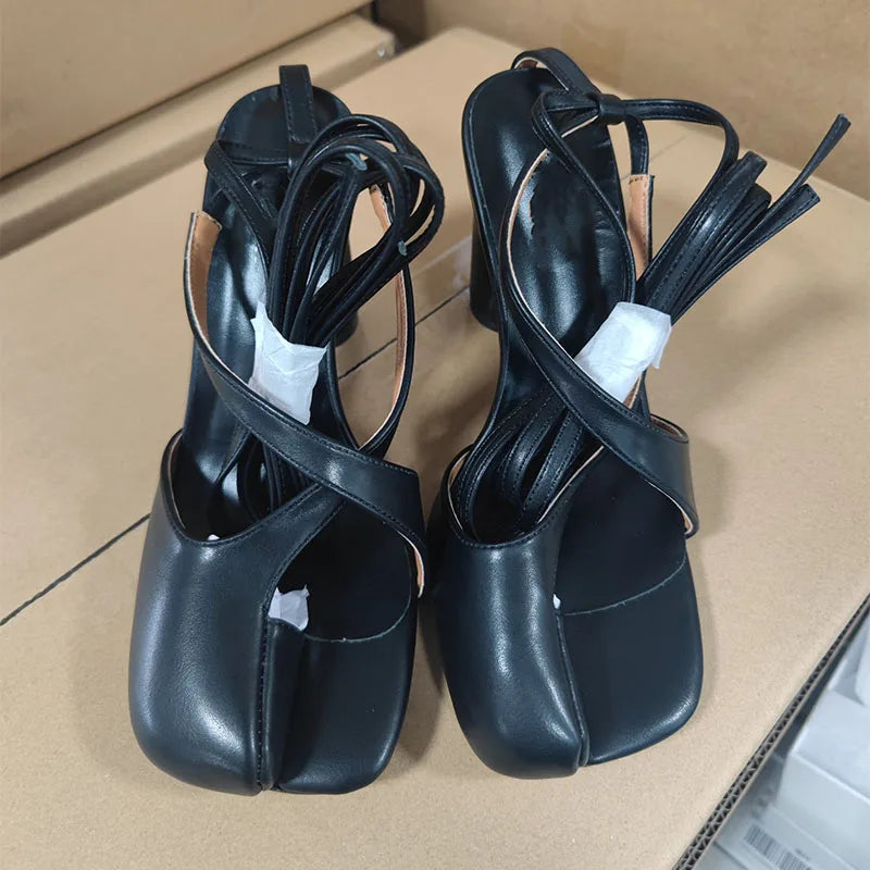 Split Toe Lace-Up Heels