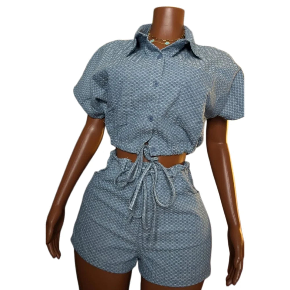 Denim Two-Piece Shorts Set