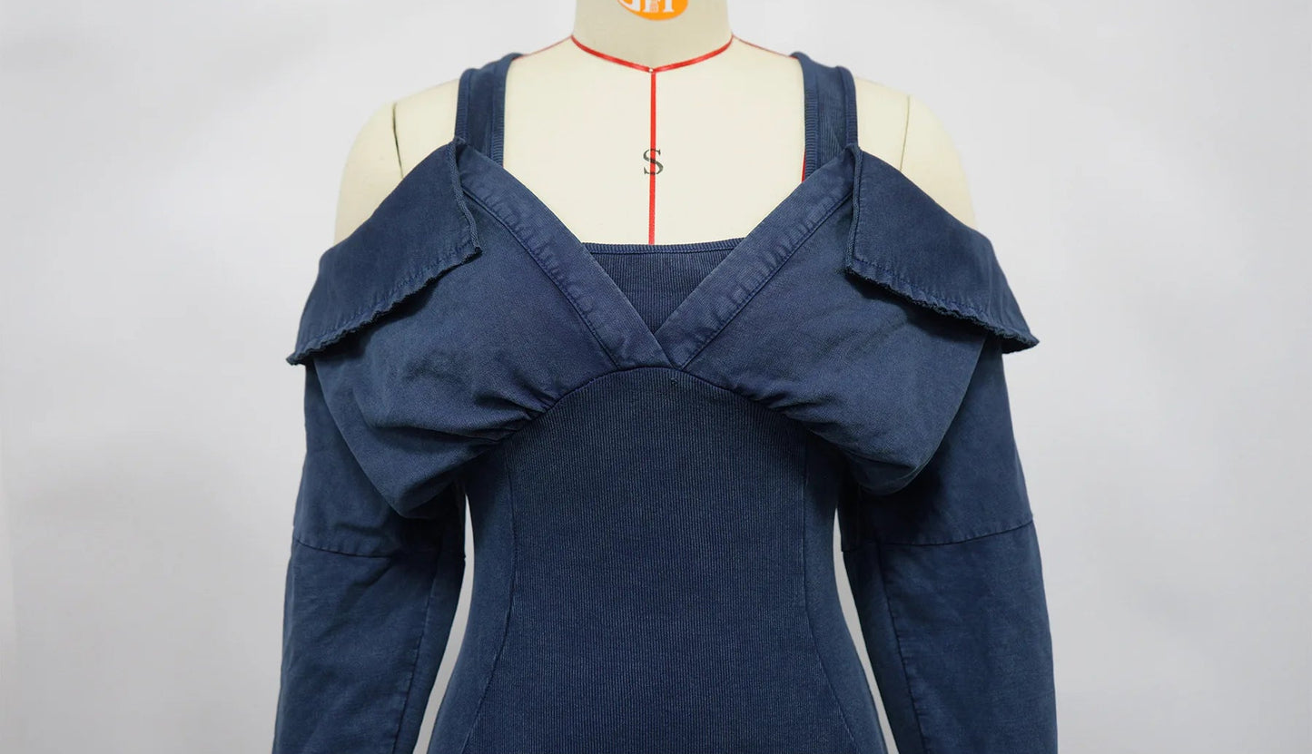 Ribbed Distressed Off Shoulder Jumpsuit.