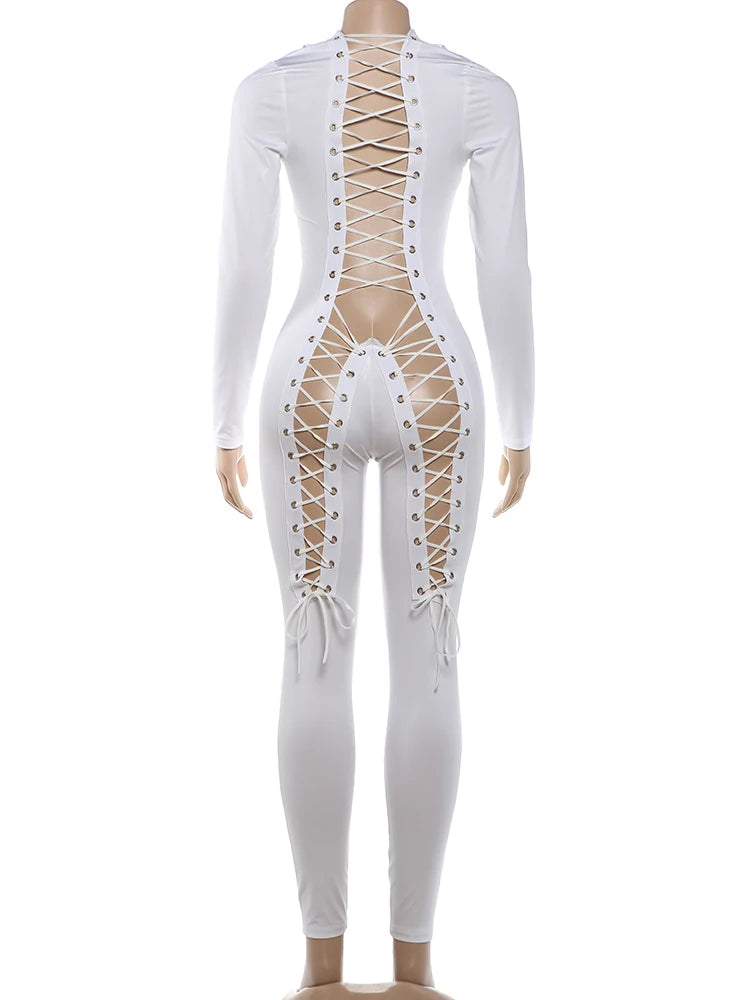 Cross Bandage Hollow Jumpsuit