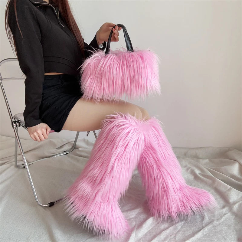 Plush Fur Boots and Bag Set