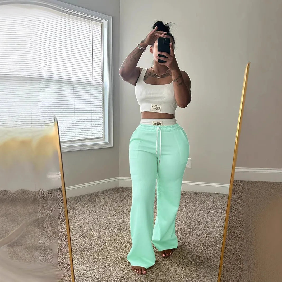 Solid Tank Top + Drawstring Pants Set.